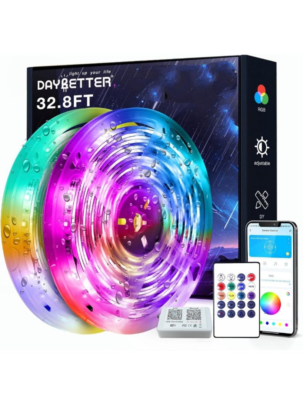 Waterproof Smart LED Strip Lights 32.8ft - WiFi App Control, Color Changing